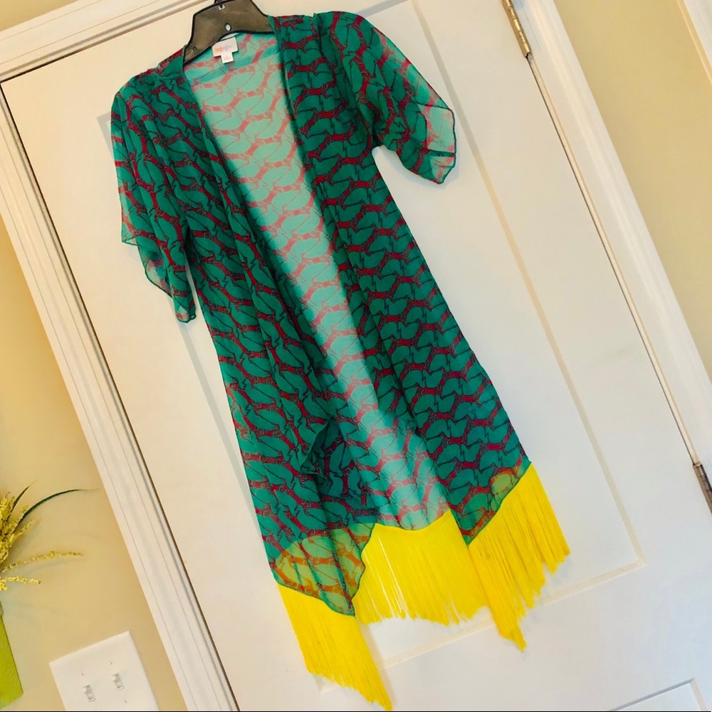 “Monroe” Duck Print Boho Fringe Edge Kimono Cardi NWOT (S) - Picture 5 of 14